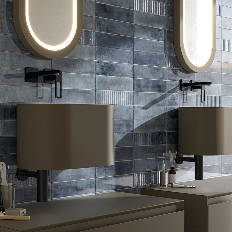 Wandfliese Vintage Brick Mussa Blue 7,5 x 30 cm