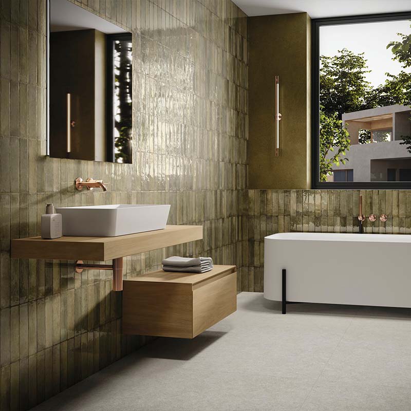 Wandfliese Vintage Brick Feel Olive 6 x 25 cm