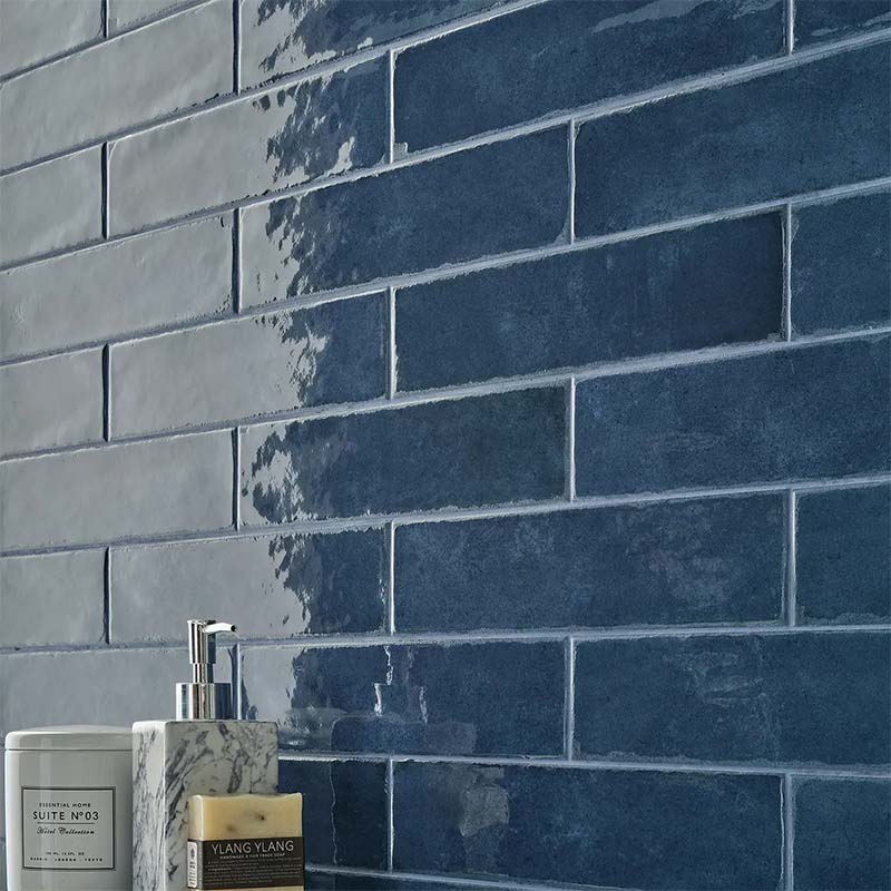 Landhaus Retro Wandfliese Brick Blue Glossy 7,2 x 29 cm